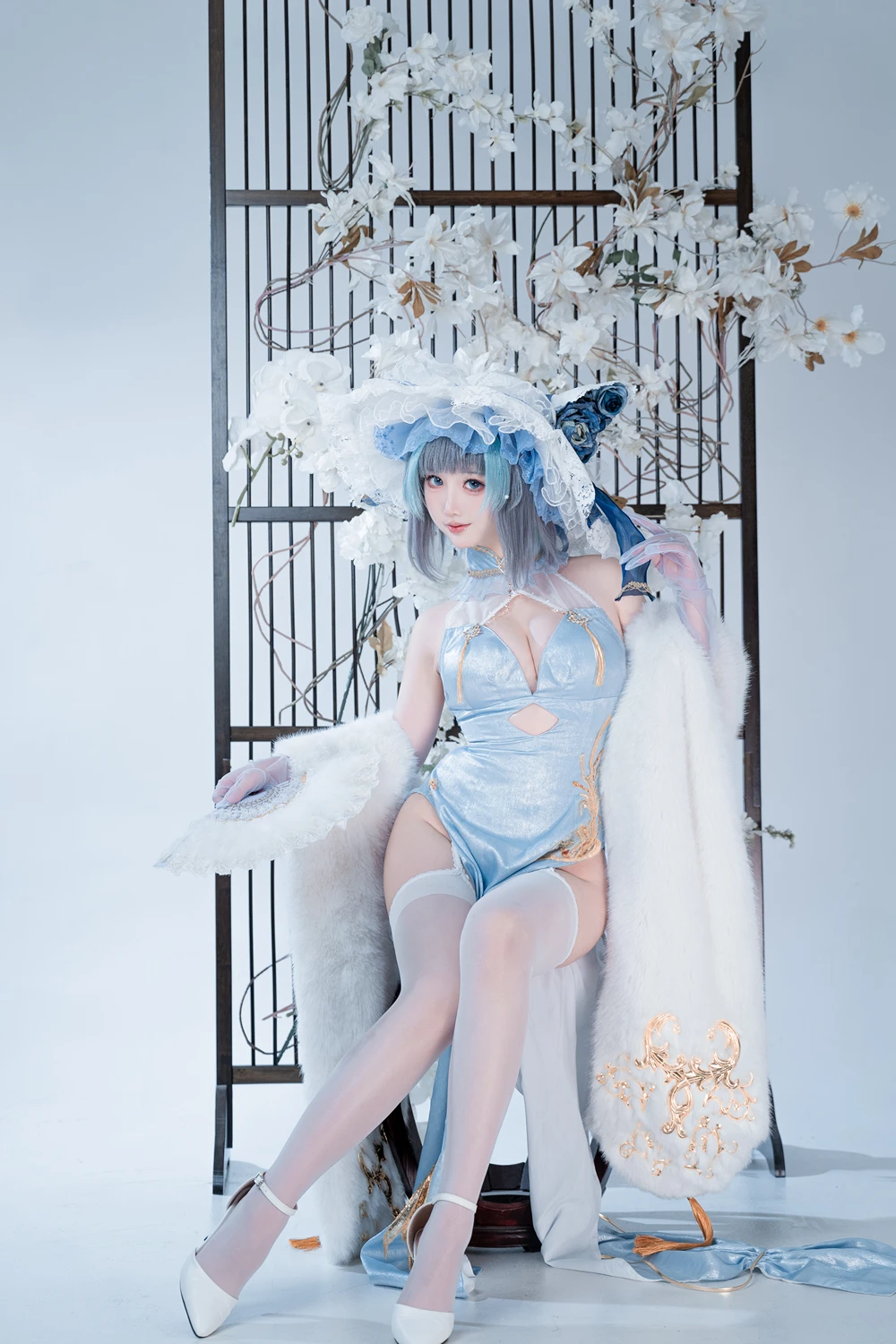 Cosplay 面饼仙儿 – 碧蓝航线-柴郡猫猫蓝旗袍 第2张图