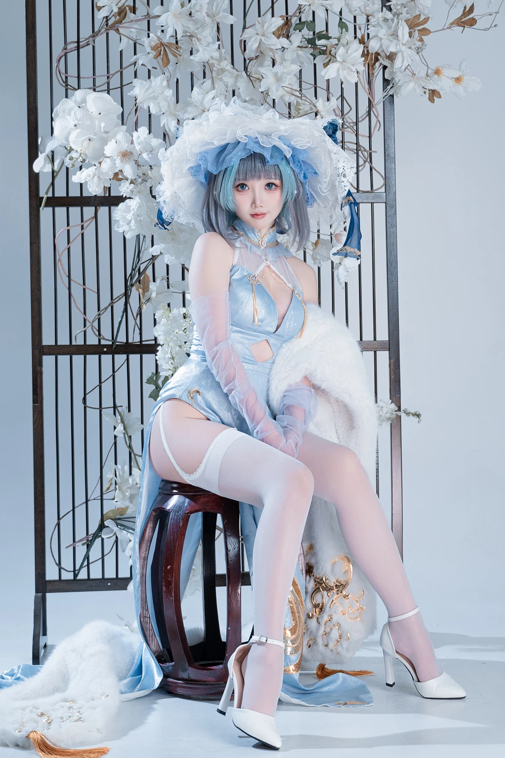 Cosplay 面饼仙儿 – 碧蓝航线-柴郡猫猫蓝旗袍 第11张图