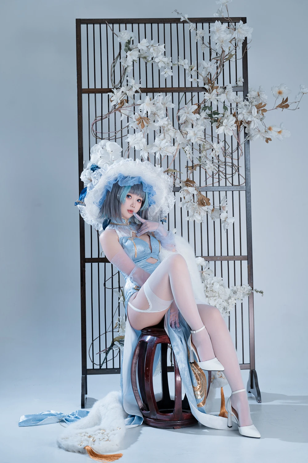 Cosplay 面饼仙儿 – 碧蓝航线-柴郡猫猫蓝旗袍 第12张图