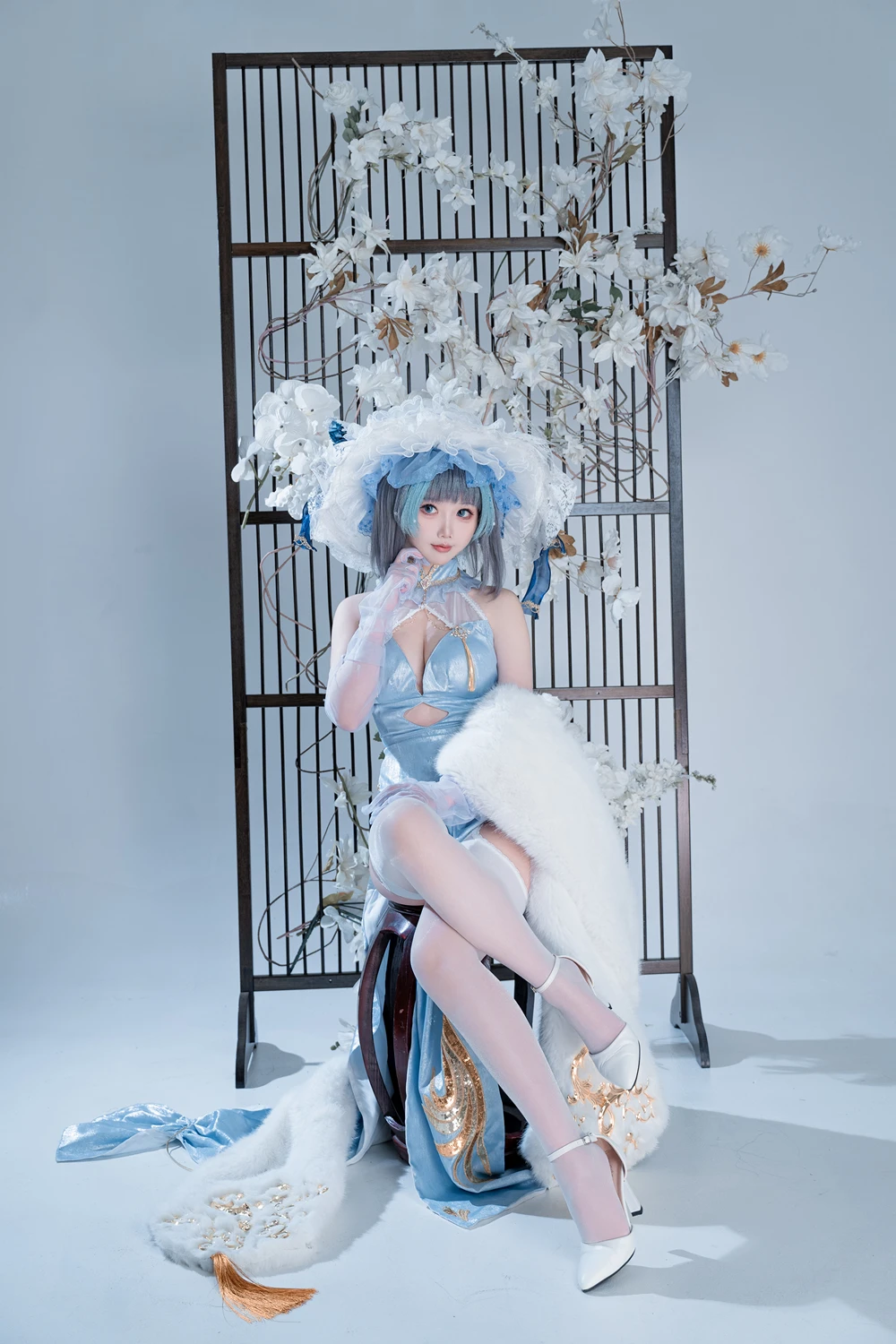 Cosplay 面饼仙儿 – 碧蓝航线-柴郡猫猫蓝旗袍 第14张图