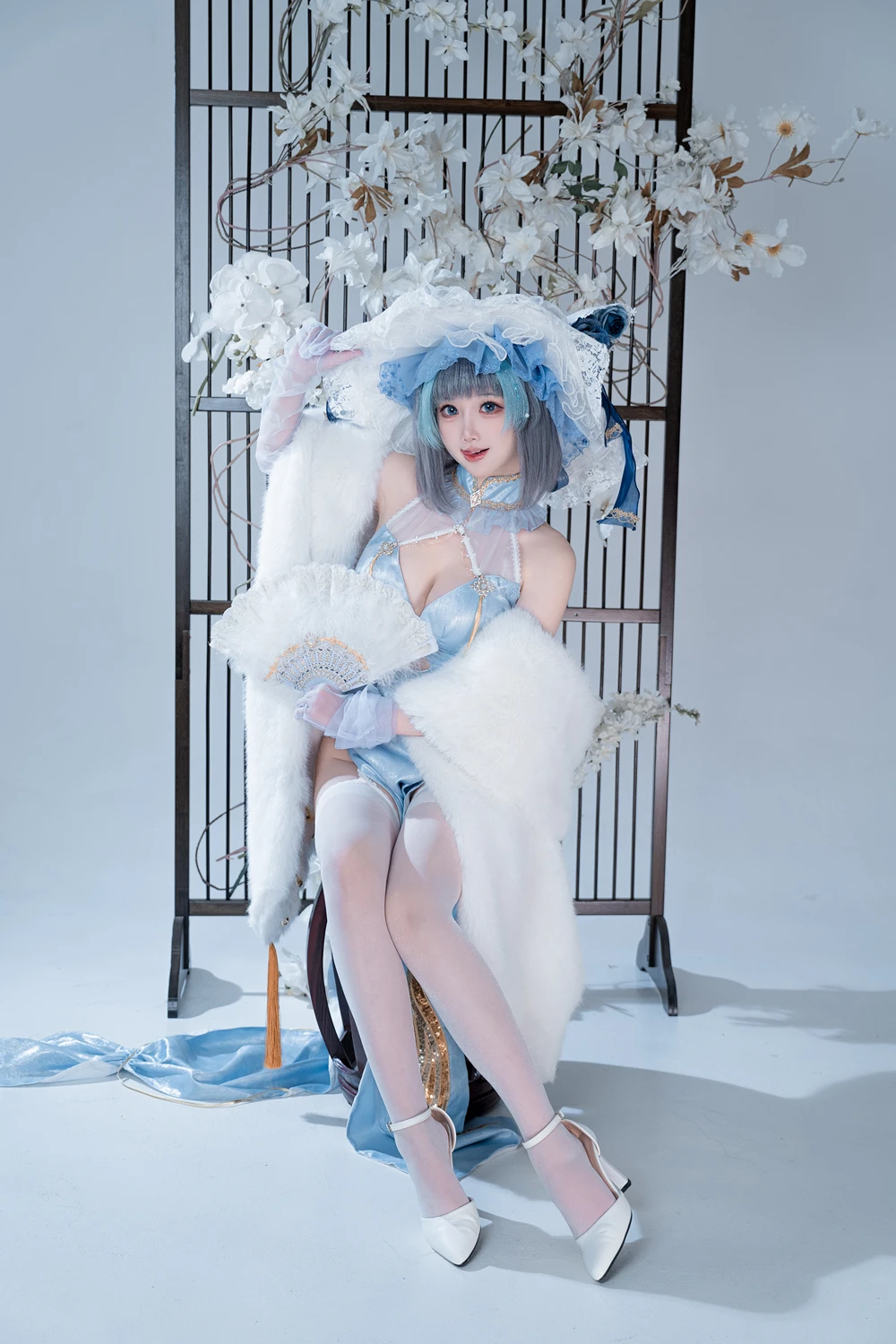 Cosplay 面饼仙儿 – 碧蓝航线-柴郡猫猫蓝旗袍 第15张图