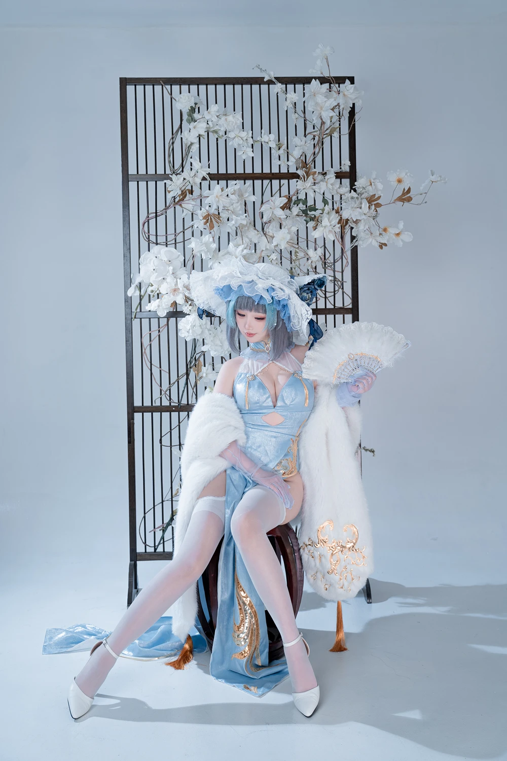 Cosplay 面饼仙儿 – 碧蓝航线-柴郡猫猫蓝旗袍 第16张图
