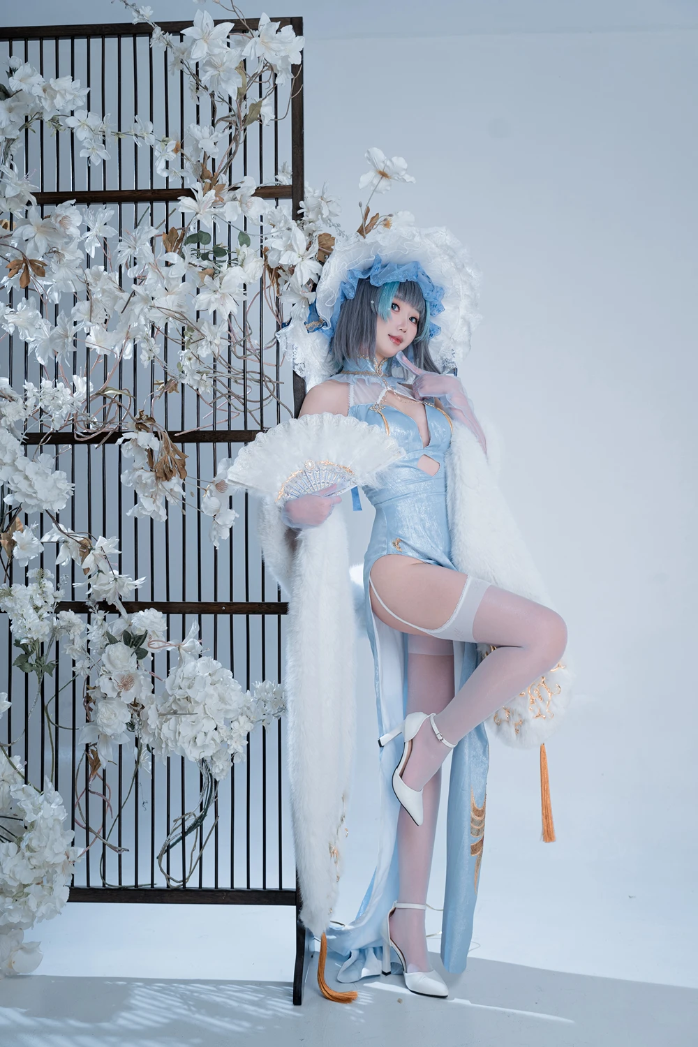 Cosplay 面饼仙儿 – 碧蓝航线-柴郡猫猫蓝旗袍 第17张图