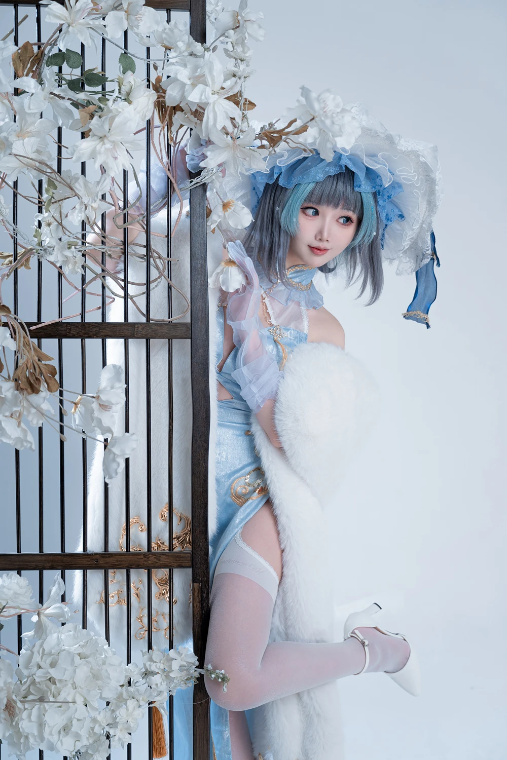Cosplay 面饼仙儿 – 碧蓝航线-柴郡猫猫蓝旗袍 第18张图
