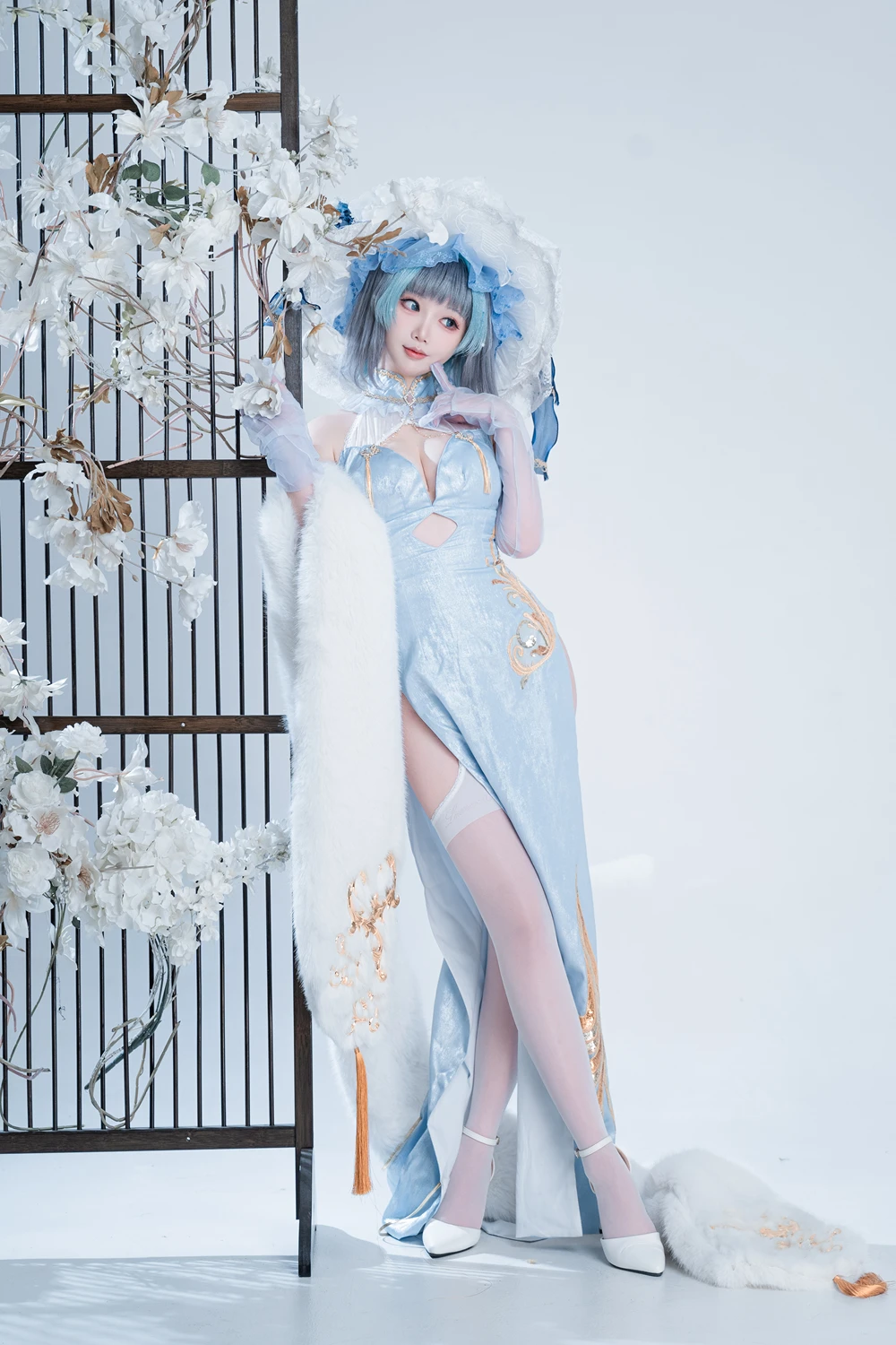 Cosplay 面饼仙儿 – 碧蓝航线-柴郡猫猫蓝旗袍 第19张图