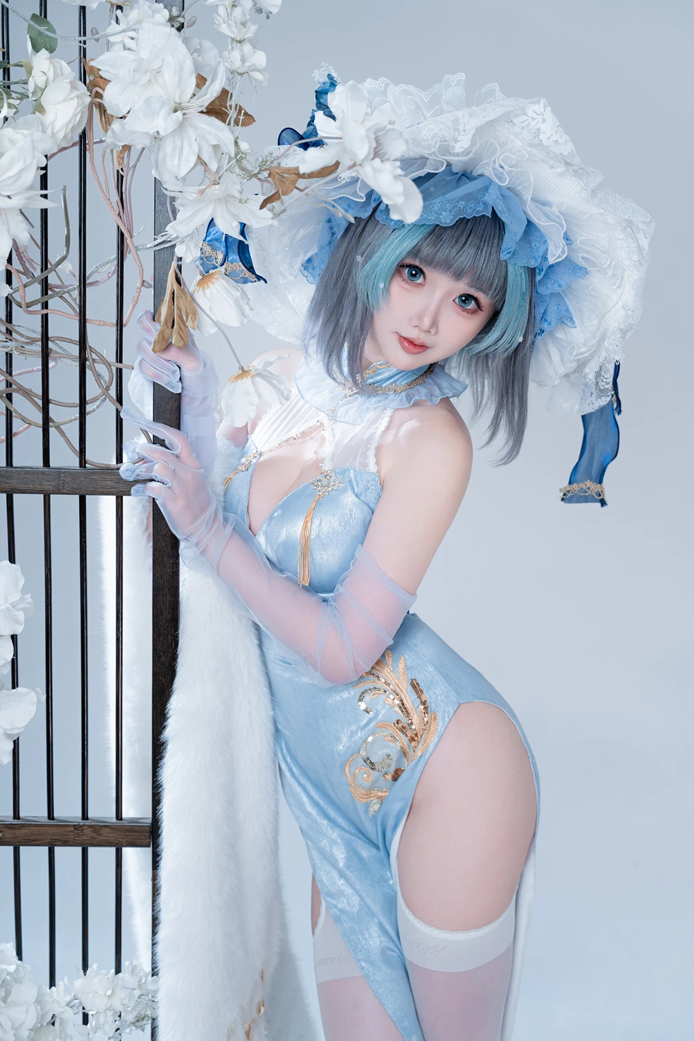 Cosplay 面饼仙儿 – 碧蓝航线-柴郡猫猫蓝旗袍 第20张图