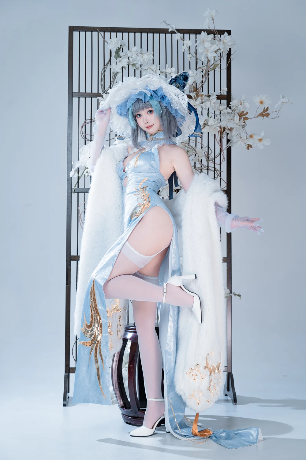 Cosplay 面饼仙儿 – 碧蓝航线-柴郡猫猫蓝旗袍 第3张图