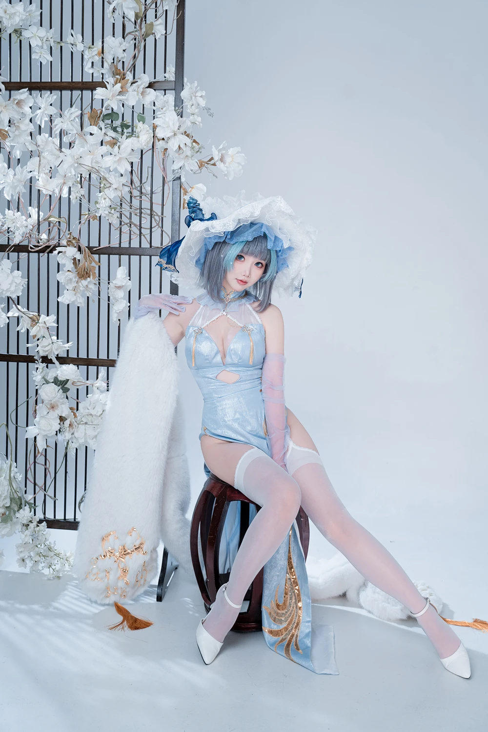 Cosplay 面饼仙儿 – 碧蓝航线-柴郡猫猫蓝旗袍 第21张图