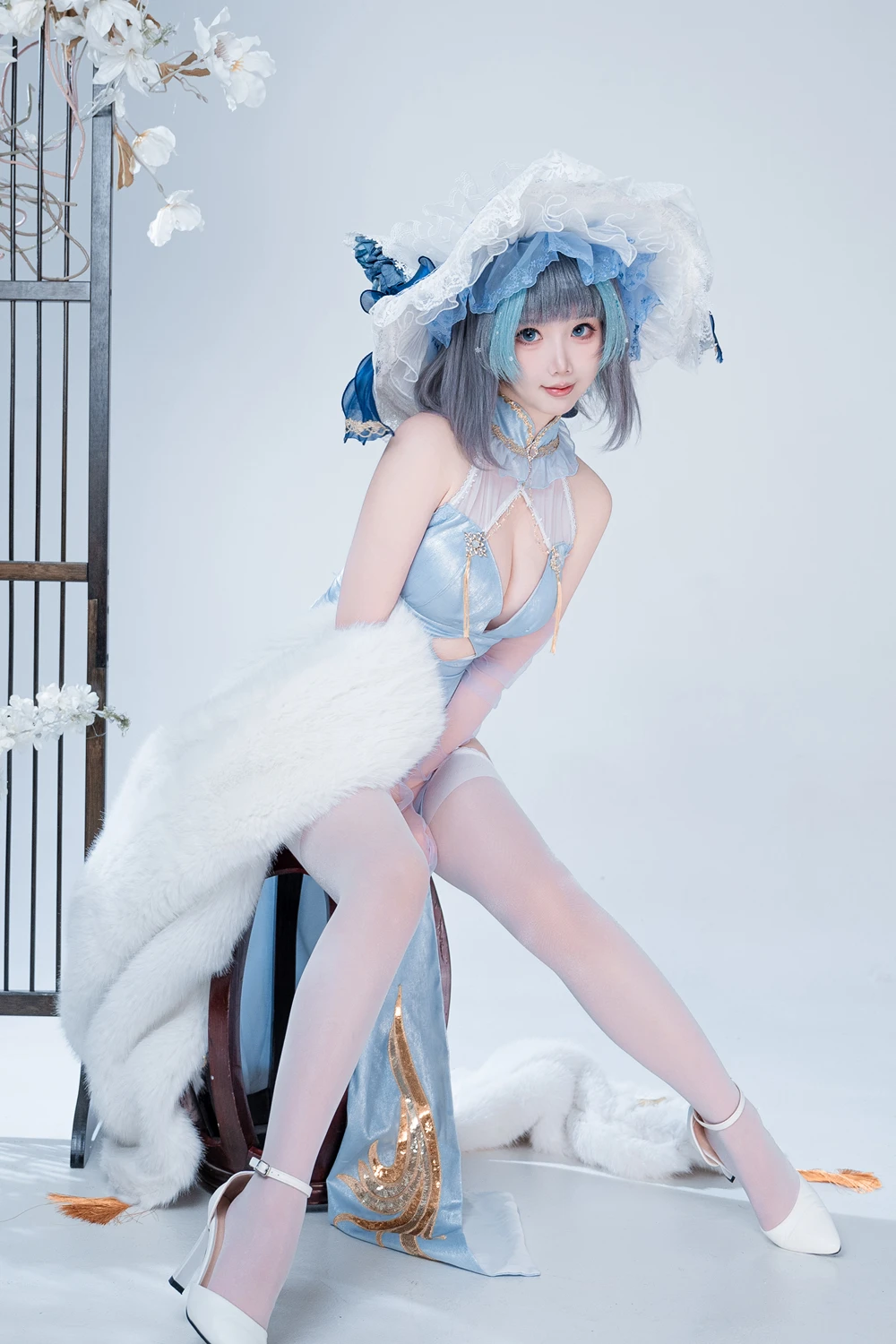 Cosplay 面饼仙儿 – 碧蓝航线-柴郡猫猫蓝旗袍 第22张图