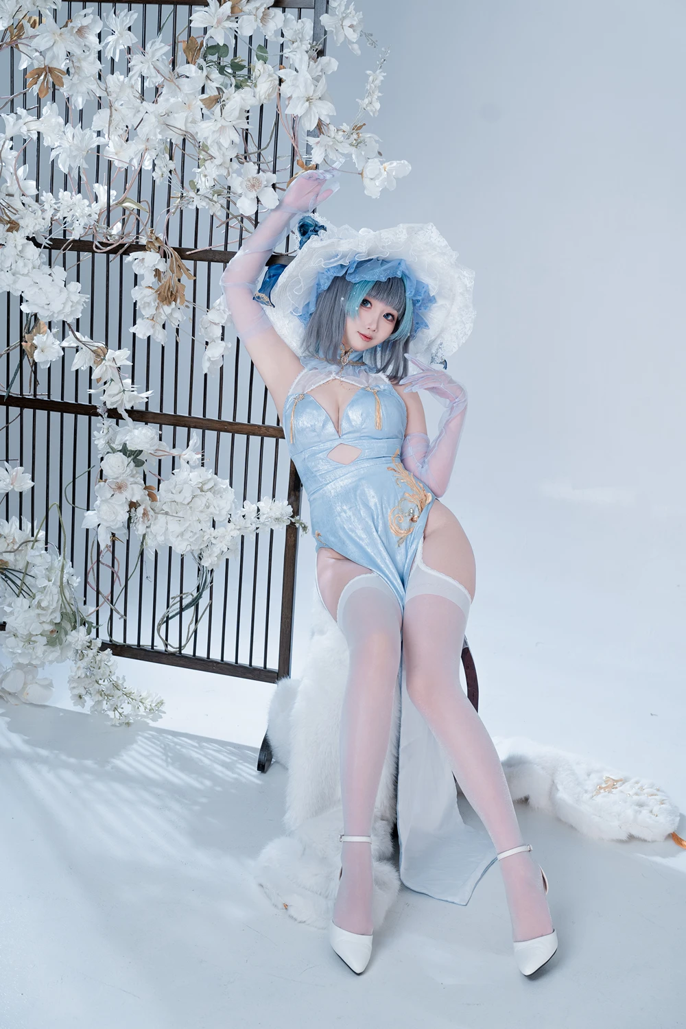 Cosplay 面饼仙儿 – 碧蓝航线-柴郡猫猫蓝旗袍 第23张图