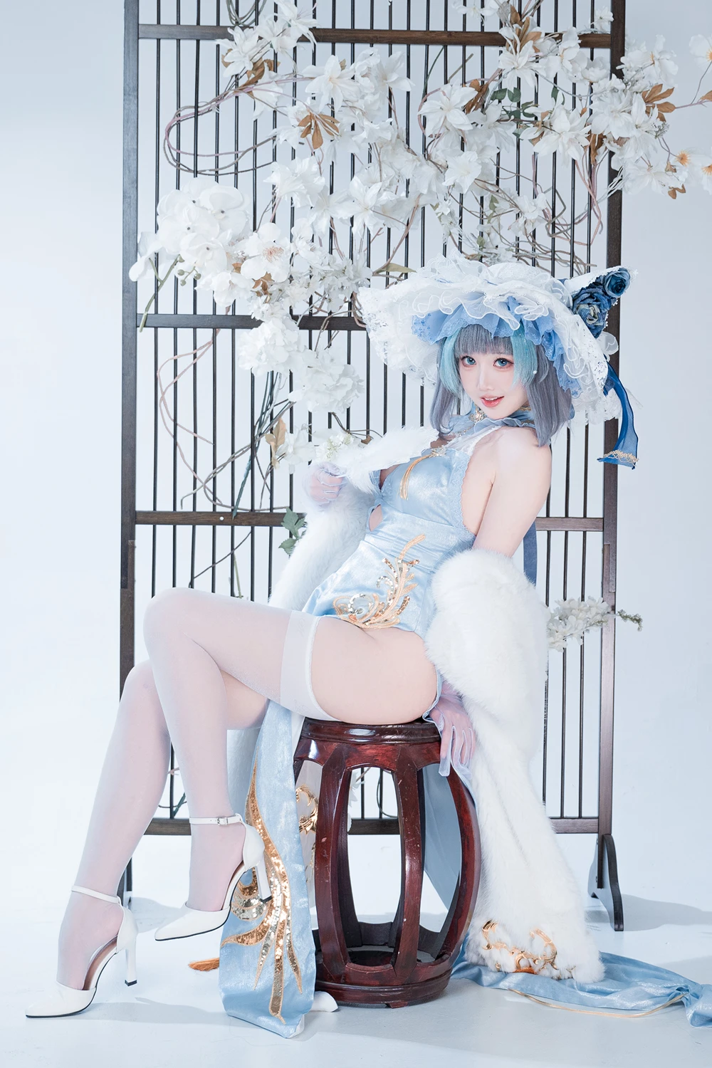 Cosplay 面饼仙儿 – 碧蓝航线-柴郡猫猫蓝旗袍 第24张图