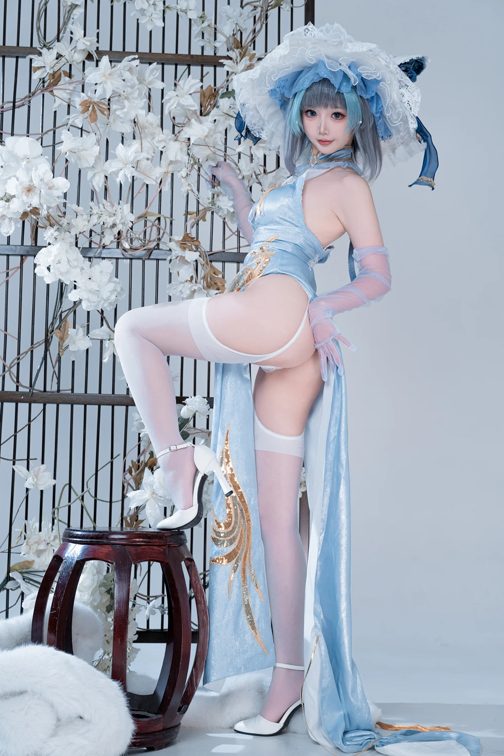 Cosplay 面饼仙儿 – 碧蓝航线-柴郡猫猫蓝旗袍 第28张图