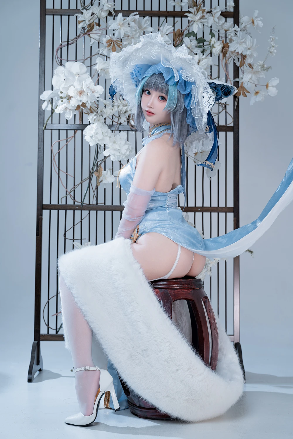 Cosplay 面饼仙儿 – 碧蓝航线-柴郡猫猫蓝旗袍 第29张图