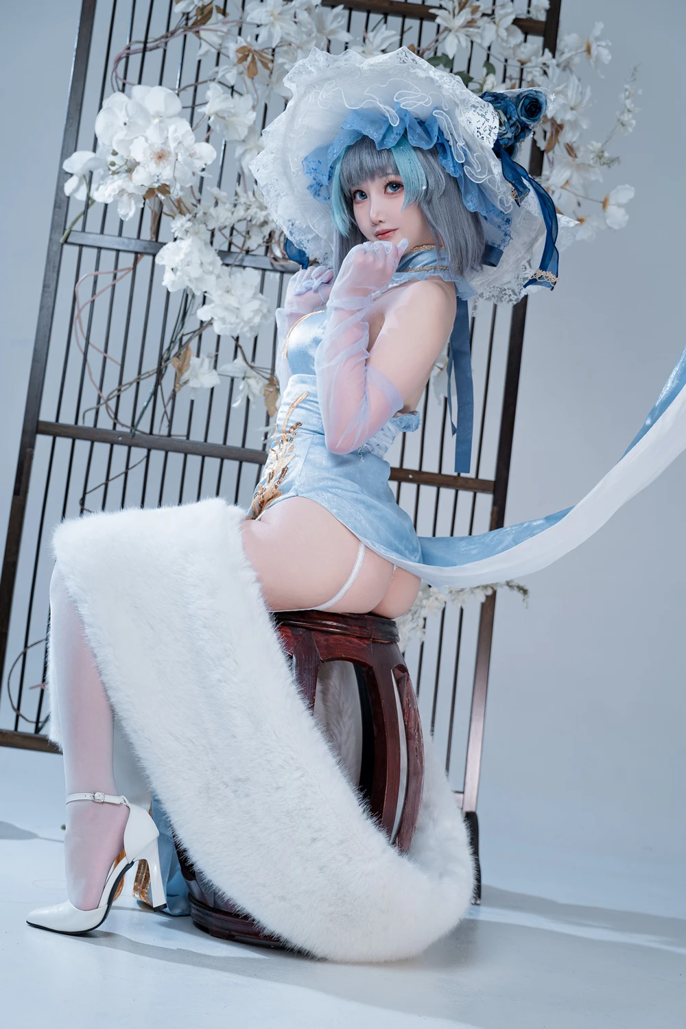 Cosplay 面饼仙儿 – 碧蓝航线-柴郡猫猫蓝旗袍 第30张图