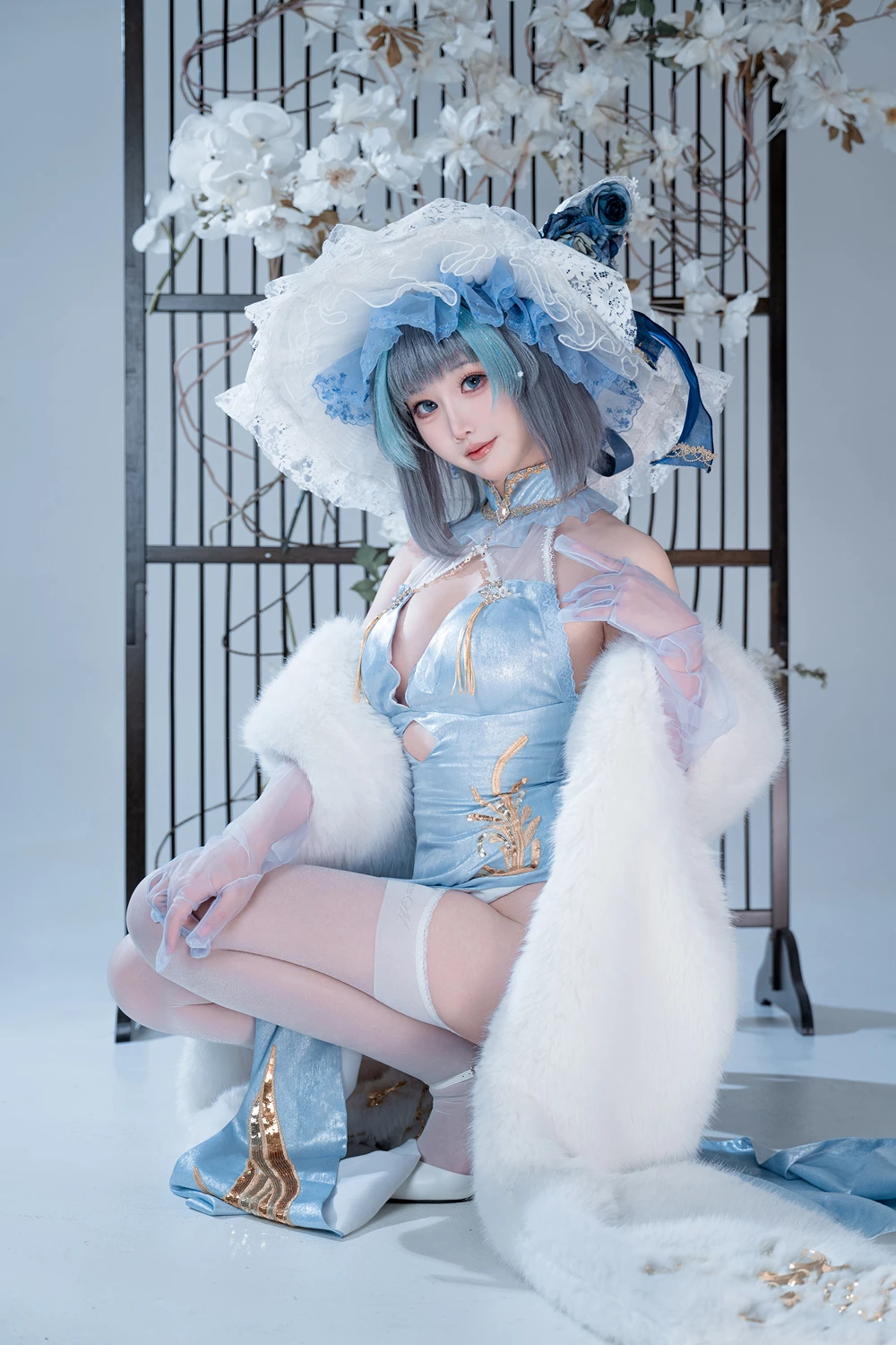 Cosplay 面饼仙儿 – 碧蓝航线-柴郡猫猫蓝旗袍 第4张图
