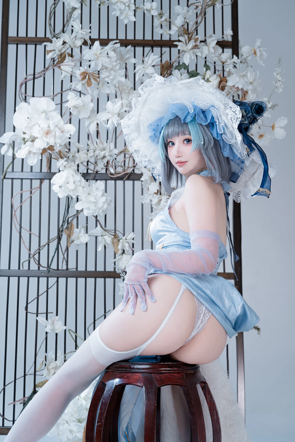 Cosplay 面饼仙儿 – 碧蓝航线-柴郡猫猫蓝旗袍 第31张图