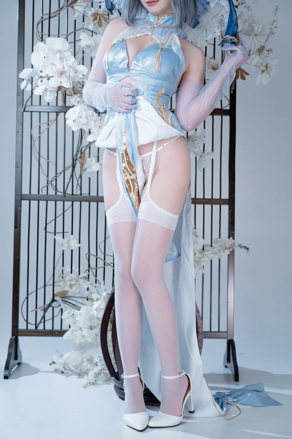 Cosplay 面饼仙儿 – 碧蓝航线-柴郡猫猫蓝旗袍 第34张图