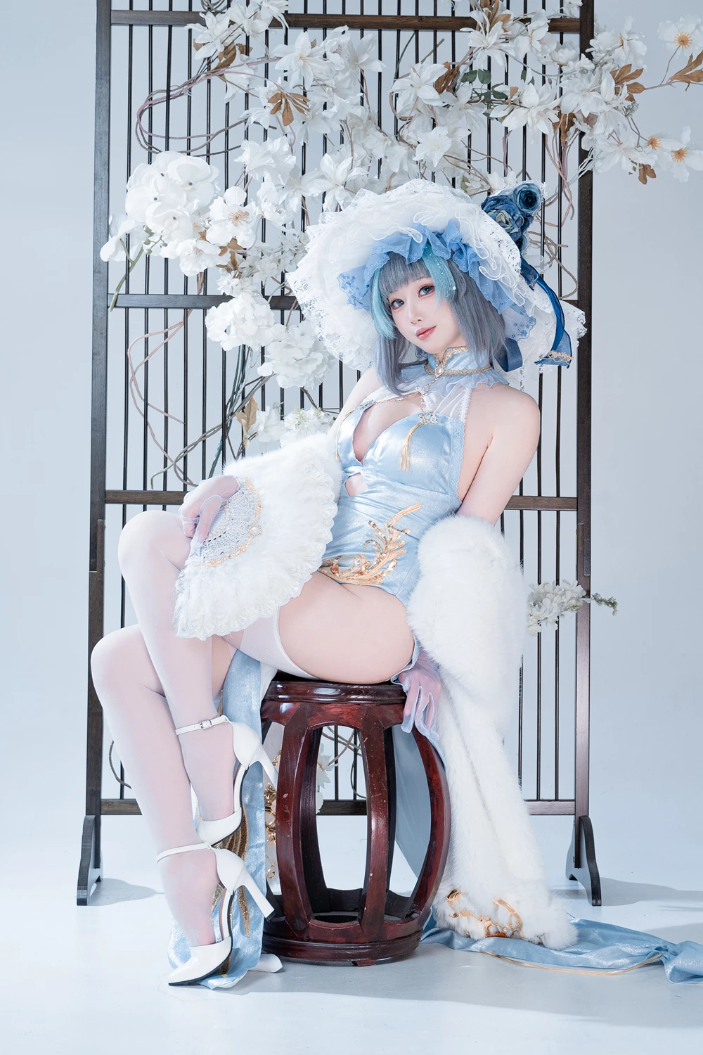 Cosplay 面饼仙儿 – 碧蓝航线-柴郡猫猫蓝旗袍 第35张图