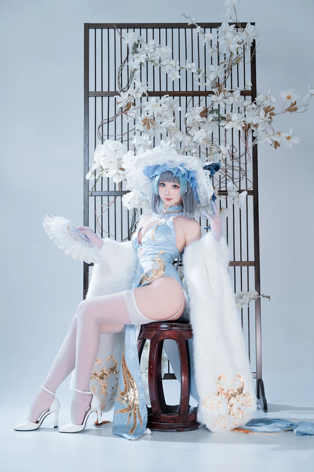 Cosplay 面饼仙儿 – 碧蓝航线-柴郡猫猫蓝旗袍 第37张图