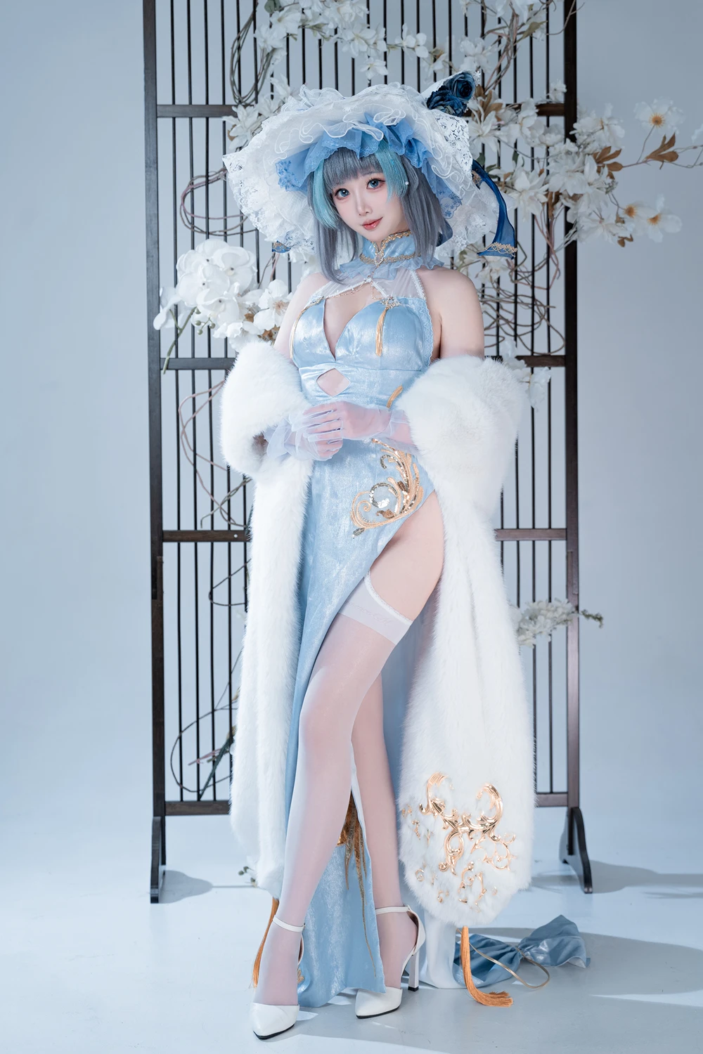 Cosplay 面饼仙儿 – 碧蓝航线-柴郡猫猫蓝旗袍 第39张图