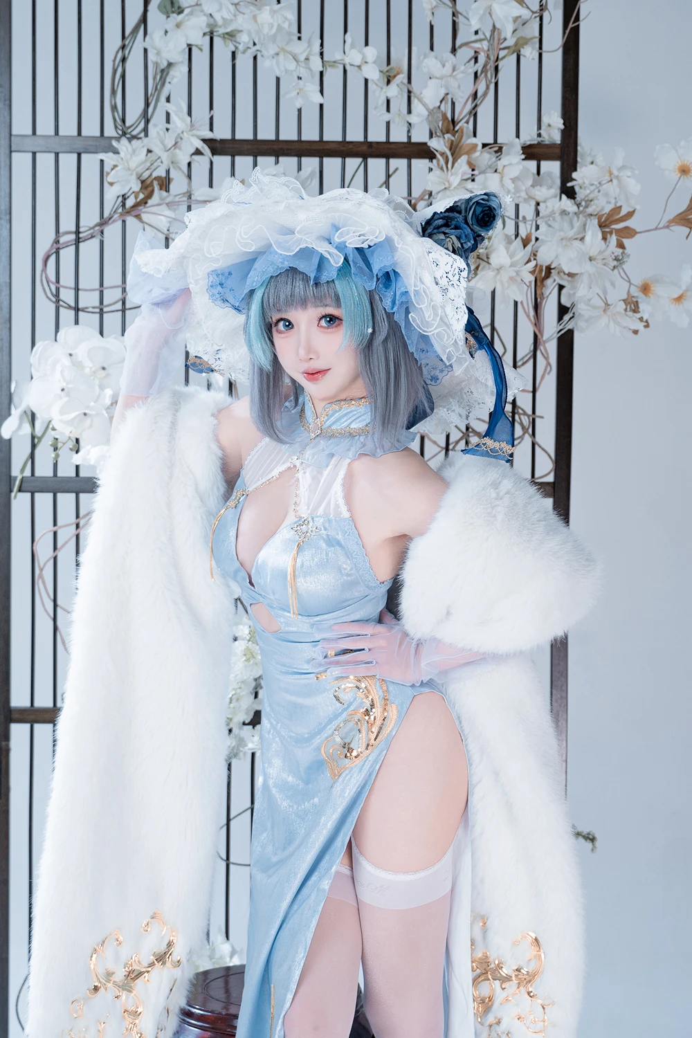 Cosplay 面饼仙儿 – 碧蓝航线-柴郡猫猫蓝旗袍 第40张图
