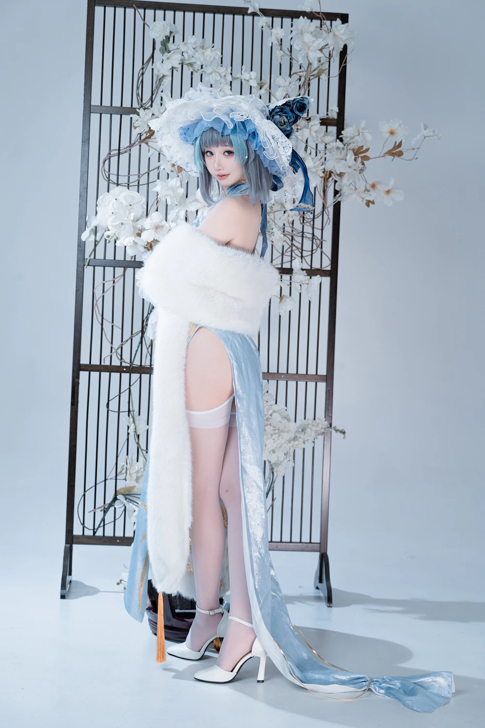 Cosplay 面饼仙儿 – 碧蓝航线-柴郡猫猫蓝旗袍 第41张图