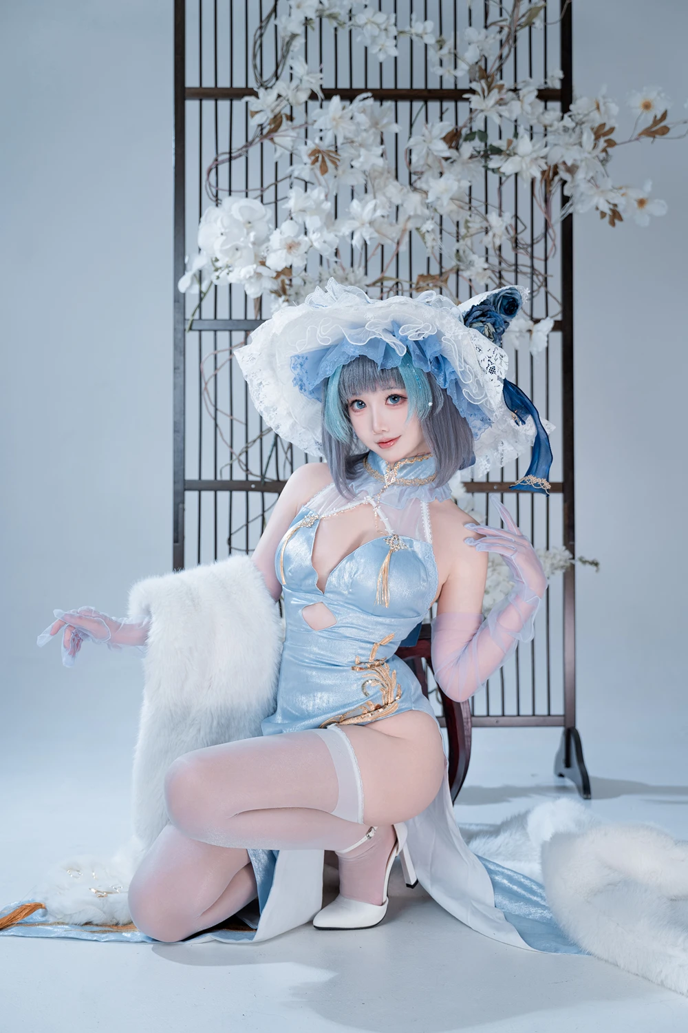 Cosplay 面饼仙儿 – 碧蓝航线-柴郡猫猫蓝旗袍 第6张图