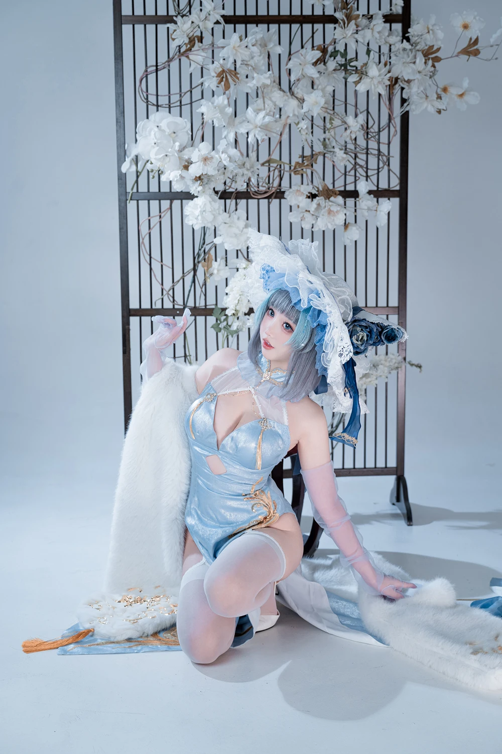 Cosplay 面饼仙儿 – 碧蓝航线-柴郡猫猫蓝旗袍 第7张图