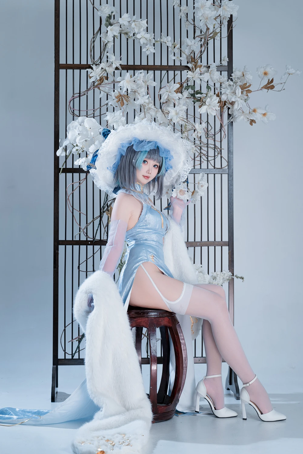 Cosplay 面饼仙儿 – 碧蓝航线-柴郡猫猫蓝旗袍 第10张图